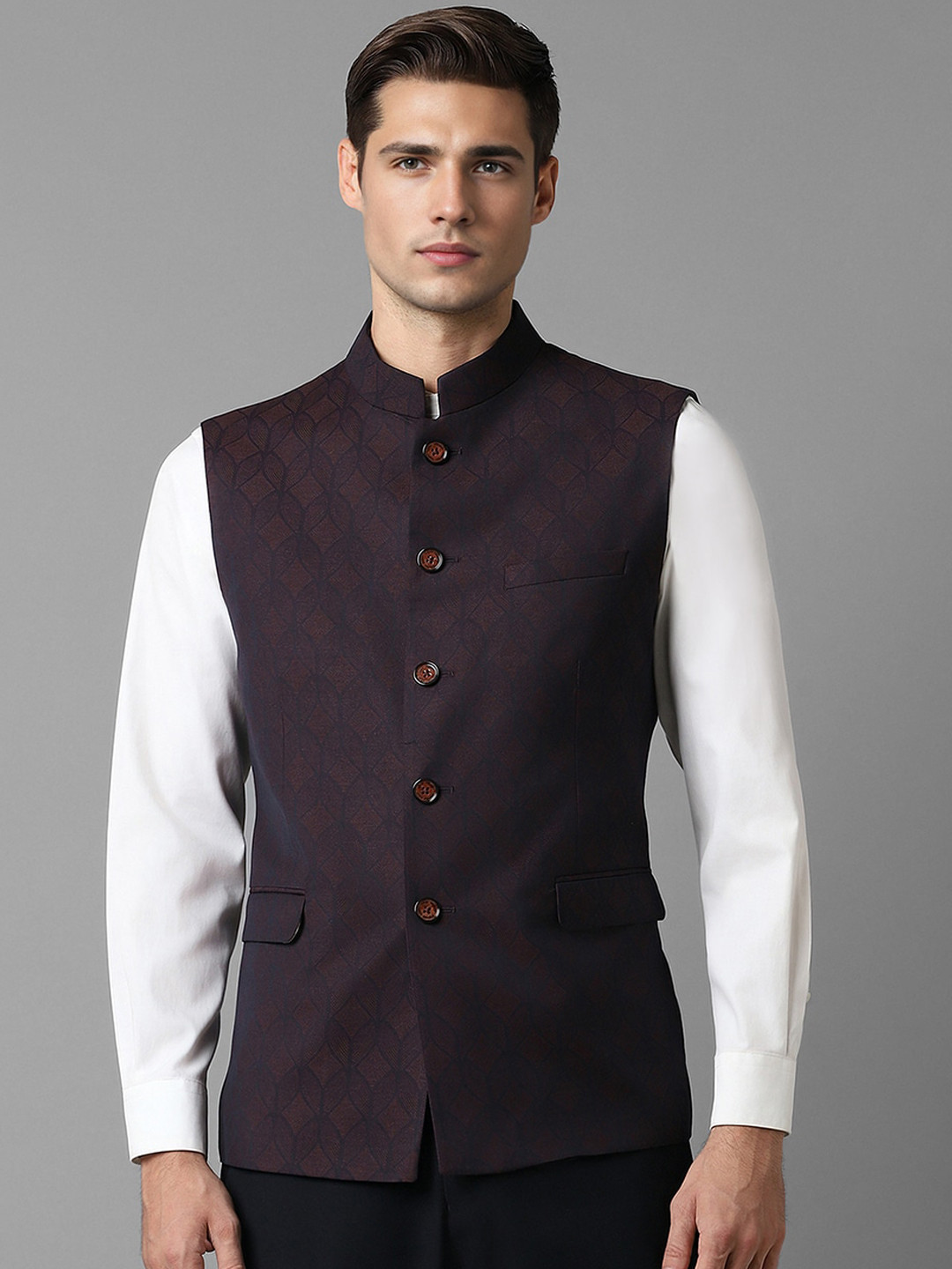 Louis Philippe Geometric Printed Slim Fit Party Nehru Jacket