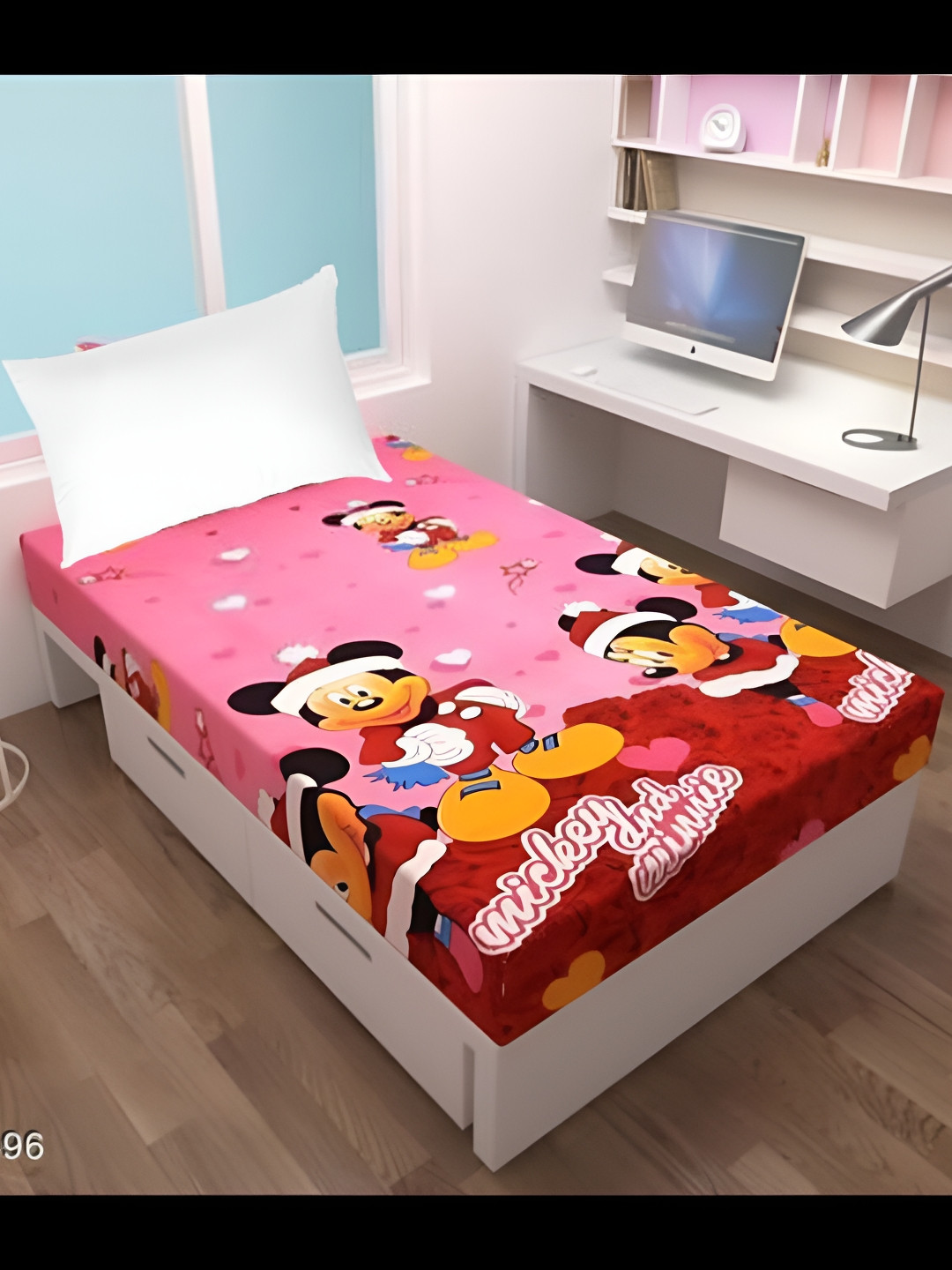 Supreme Home Collective Pink Cartoon Characters Microfiber 144 TC Single Bedsheet with a Pillow Cover-59 x 89 inches