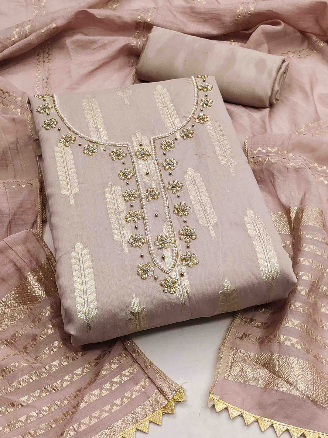 KALINI Botanical Woven Design Unstitched Dress Material