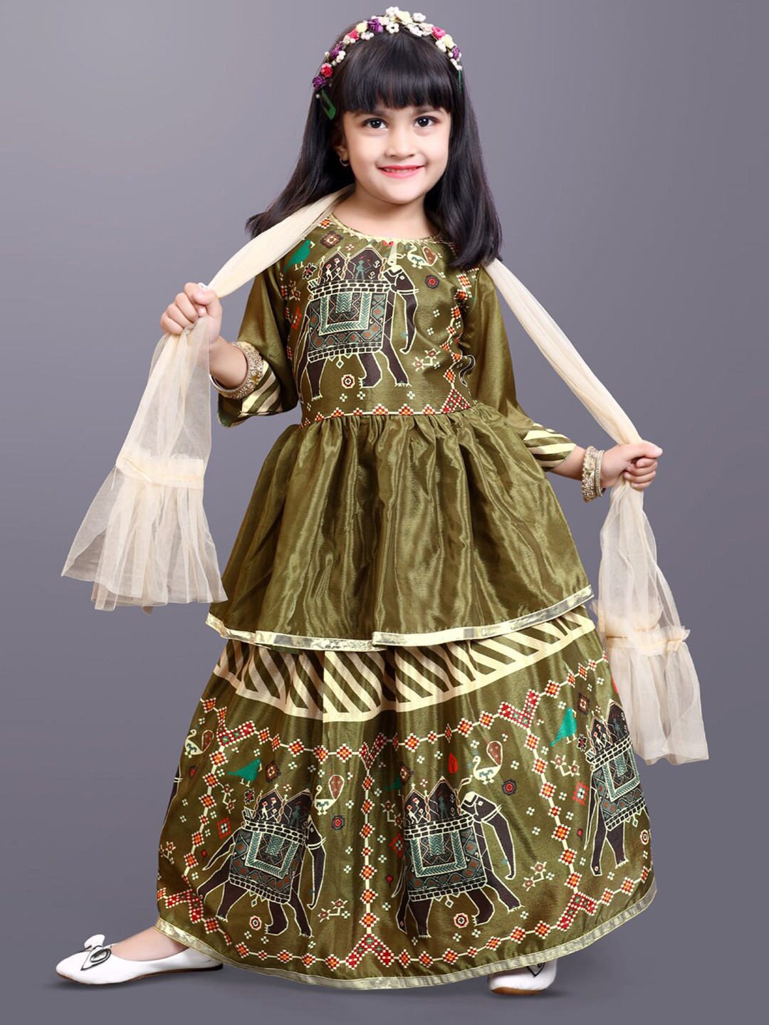 BAESD Girls Printed Ready to Wear Lehenga & Blouse With Dupatta