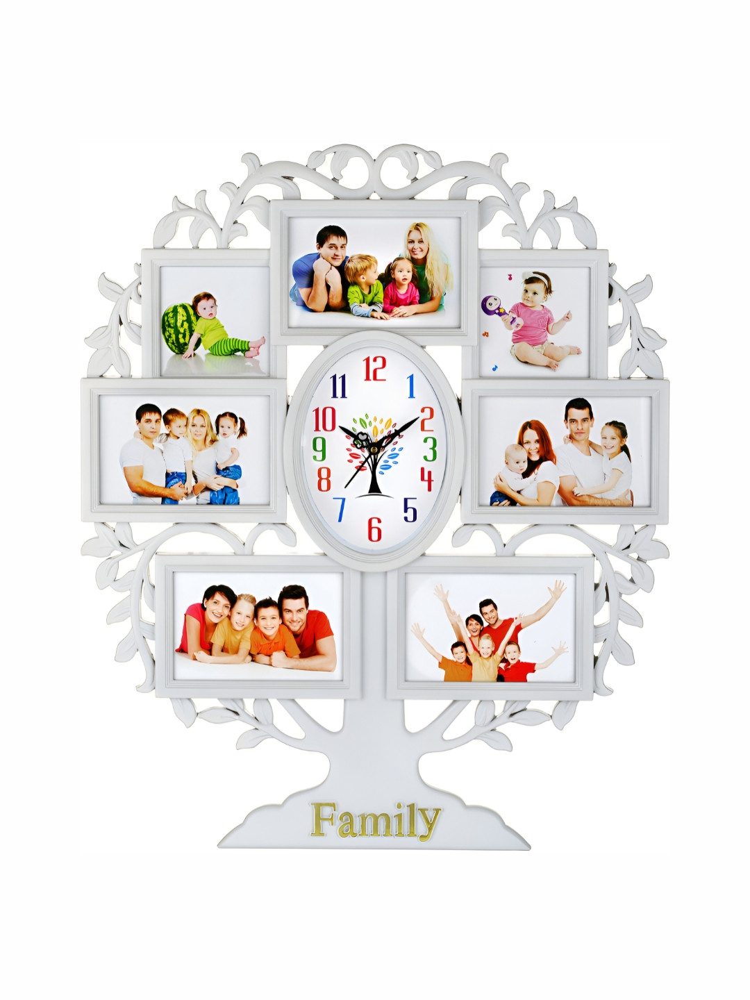 Attractionz Plastic Large Display Tree Battery Analogue Photo Frame Wall Clock