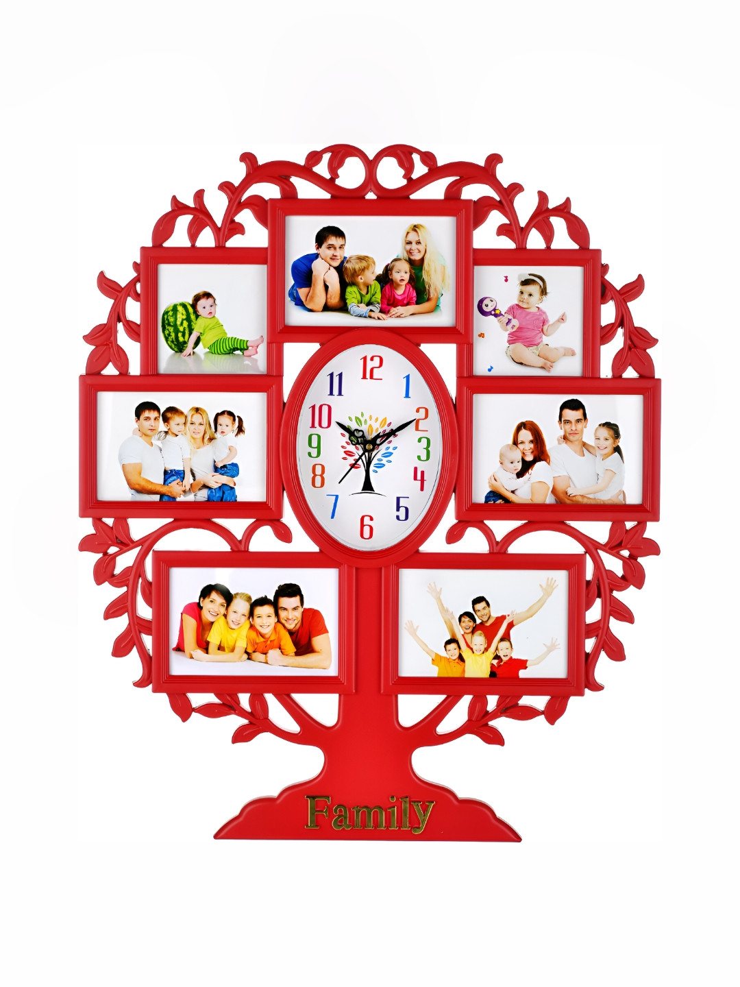 Attractionz Red Plastic Tree Battery Analogue Photo Frame Wall Clock