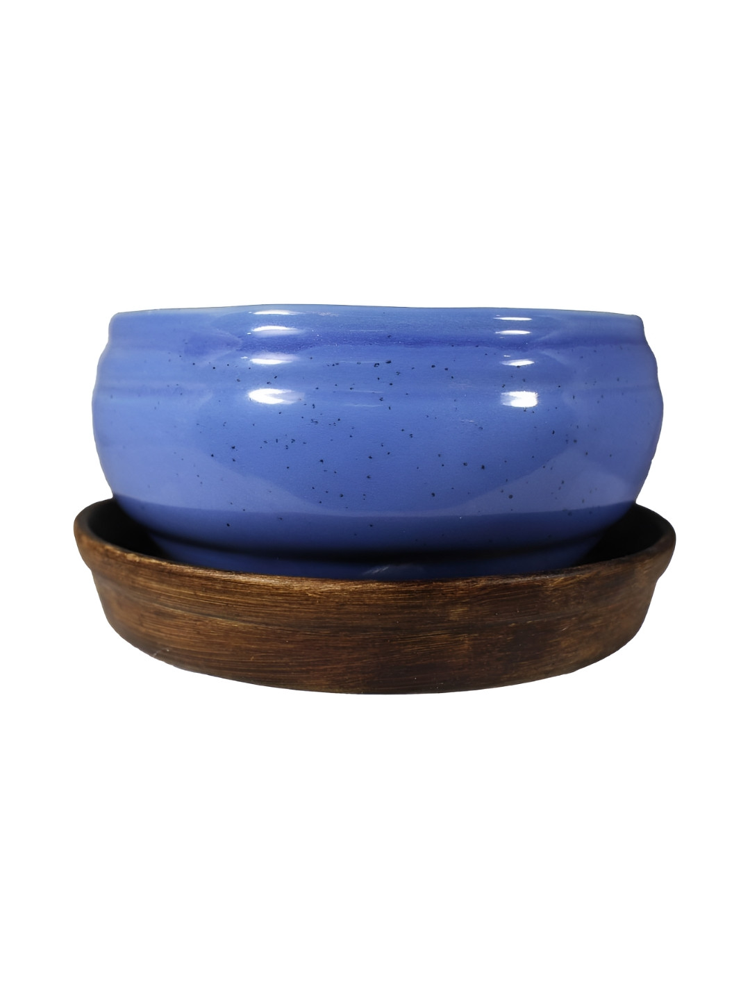 LASAKI Navy Blue & Brown Ceramic Planter with Tray