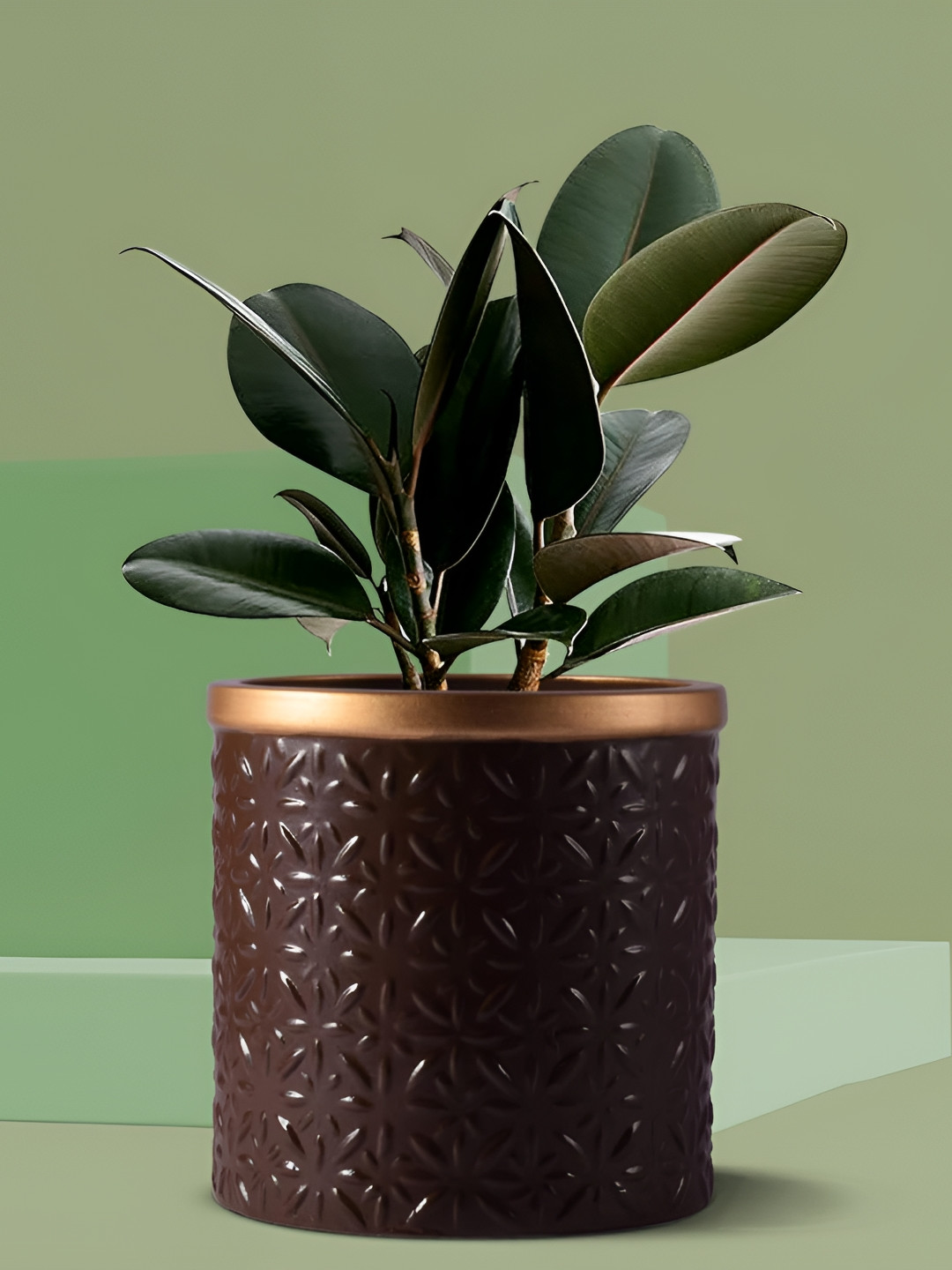 LASAKI Brown & Gold-Toned Textured Ceramic Planter