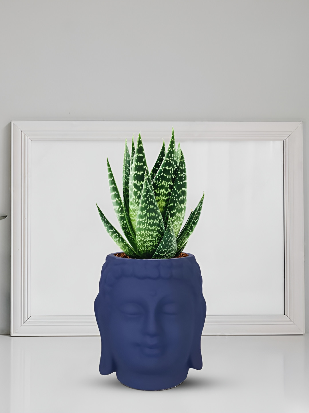 LASAKI Navy Blue Buddha Textured Ceramic Planter