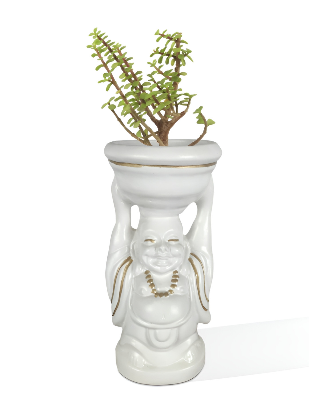 LASAKI White Textured Laughing Buddha Shape Ceramic Planter