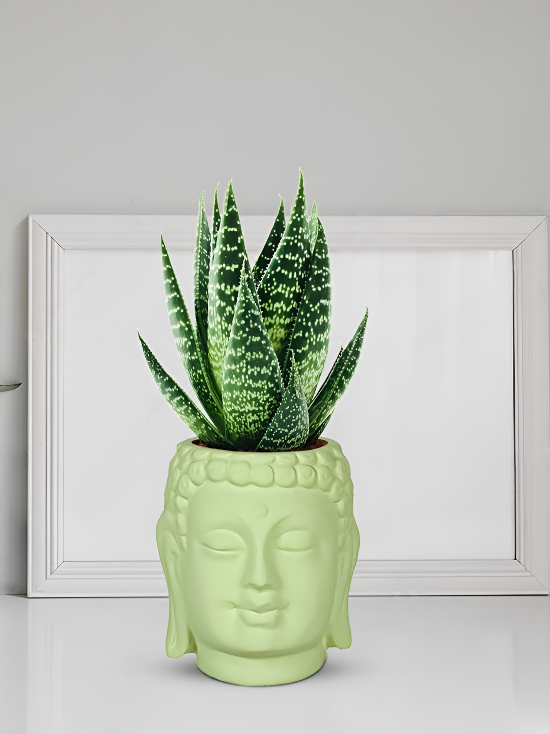 LASAKI Lime Green-Colored Buddha Textured Ceramic Planter