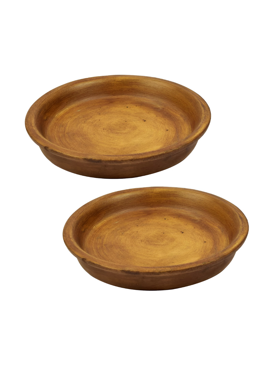 LASAKI Brown 2 Pieces Round Ceramic Planter Trays