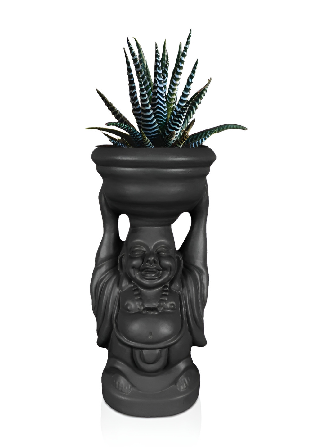 LASAKI Black Laughing Buddha Textured Ceramic Planter