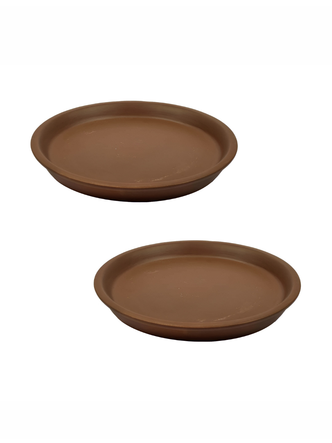 LASAKI Brown 2Pcs Ceramic Round Planter Trays