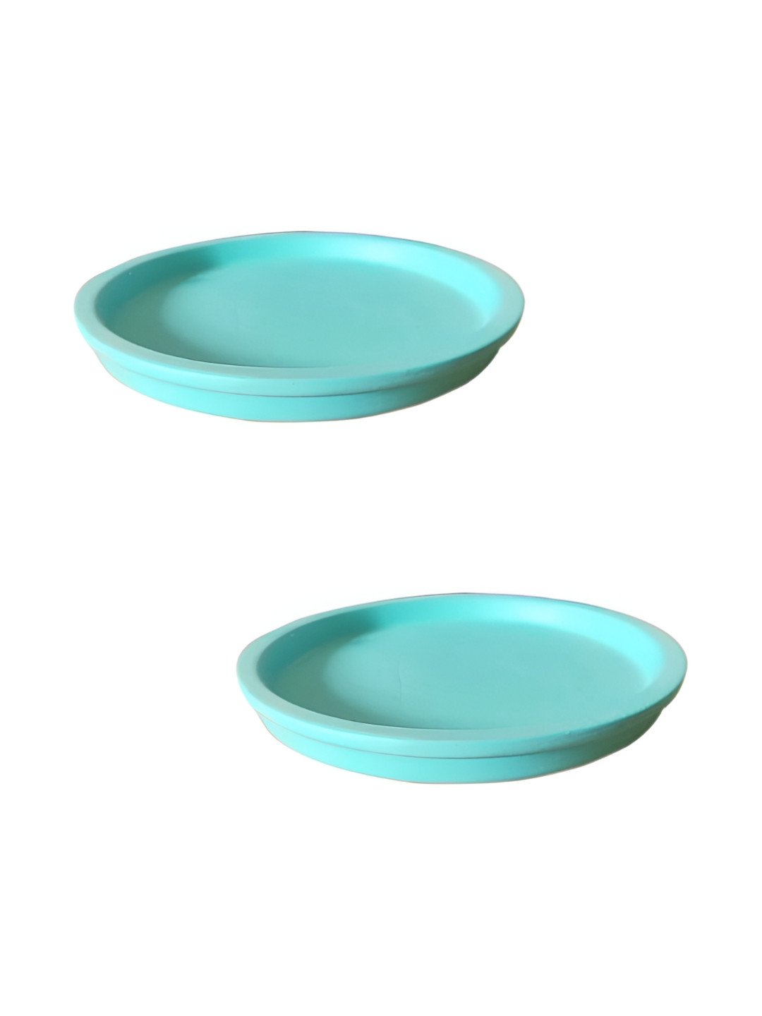 LASAKI Aqua Blue 2 Pieces Round Ceramic Planter Tray