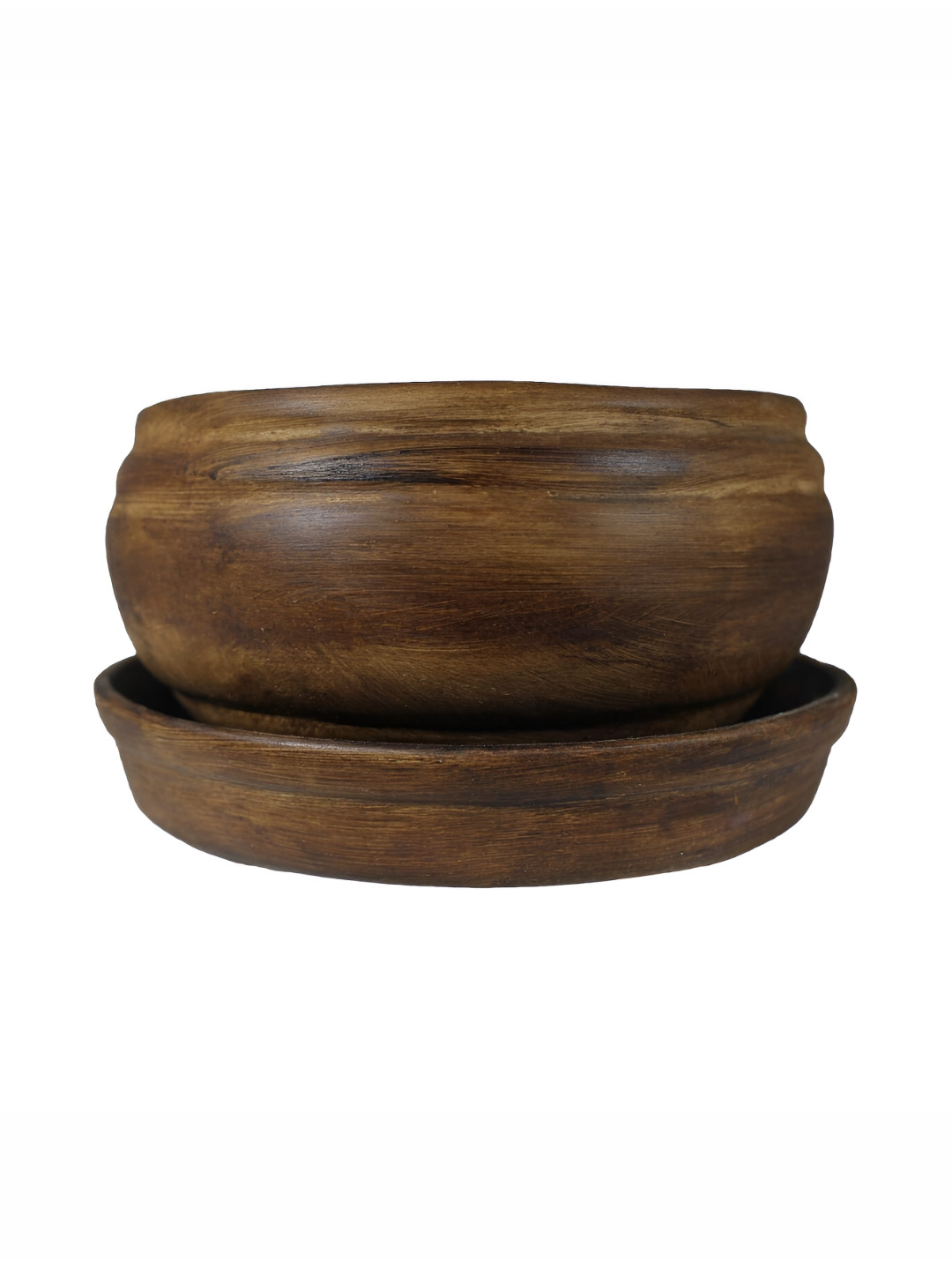 LASAKI Brown Ceramic Planter With Plate