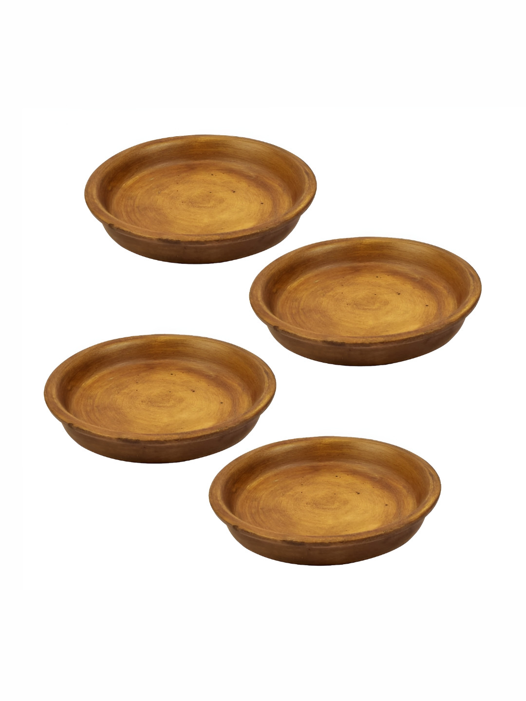 LASAKI Brown 4 Pieces Ceramic Round Planter Trays