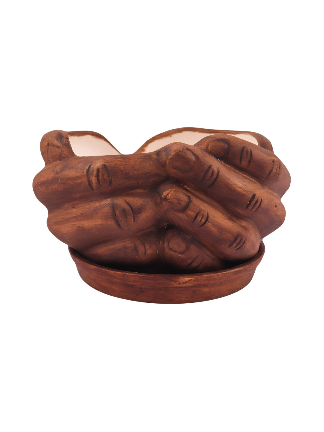 LASAKI Brown Hand Textured Ceramic Planter With Plate