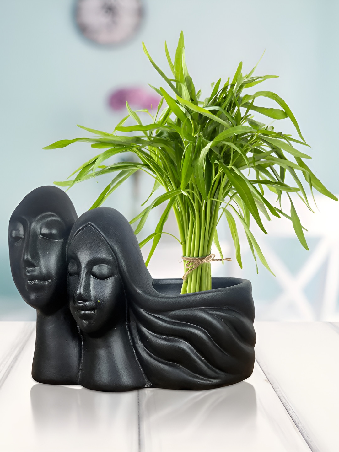LASAKI Black Textured Ceramic Couple Planter
