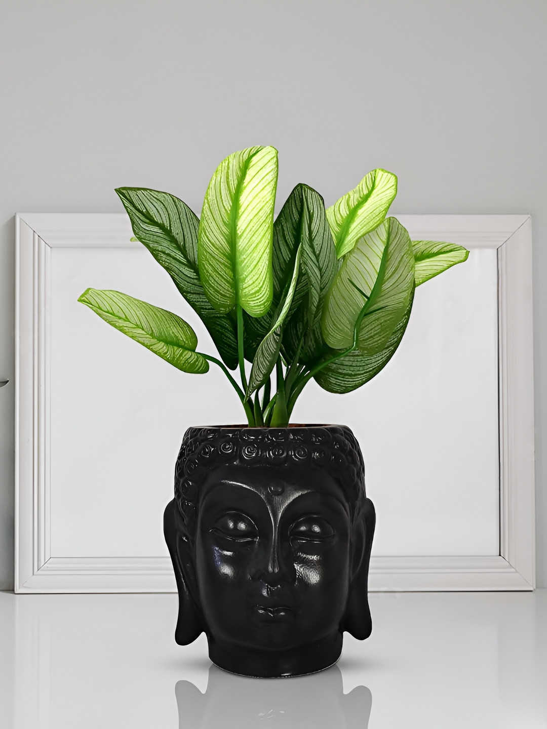 LASAKI Black Textured Buddha Shape Ceramic Planters