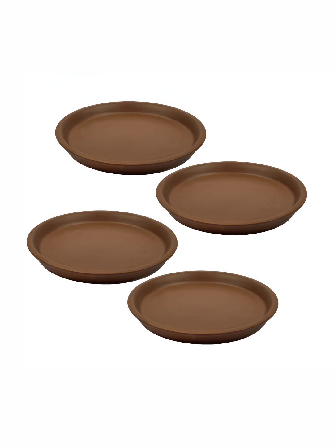 LASAKI Truffle Brown 4 Pieces Ceramic Circular Plate Planters