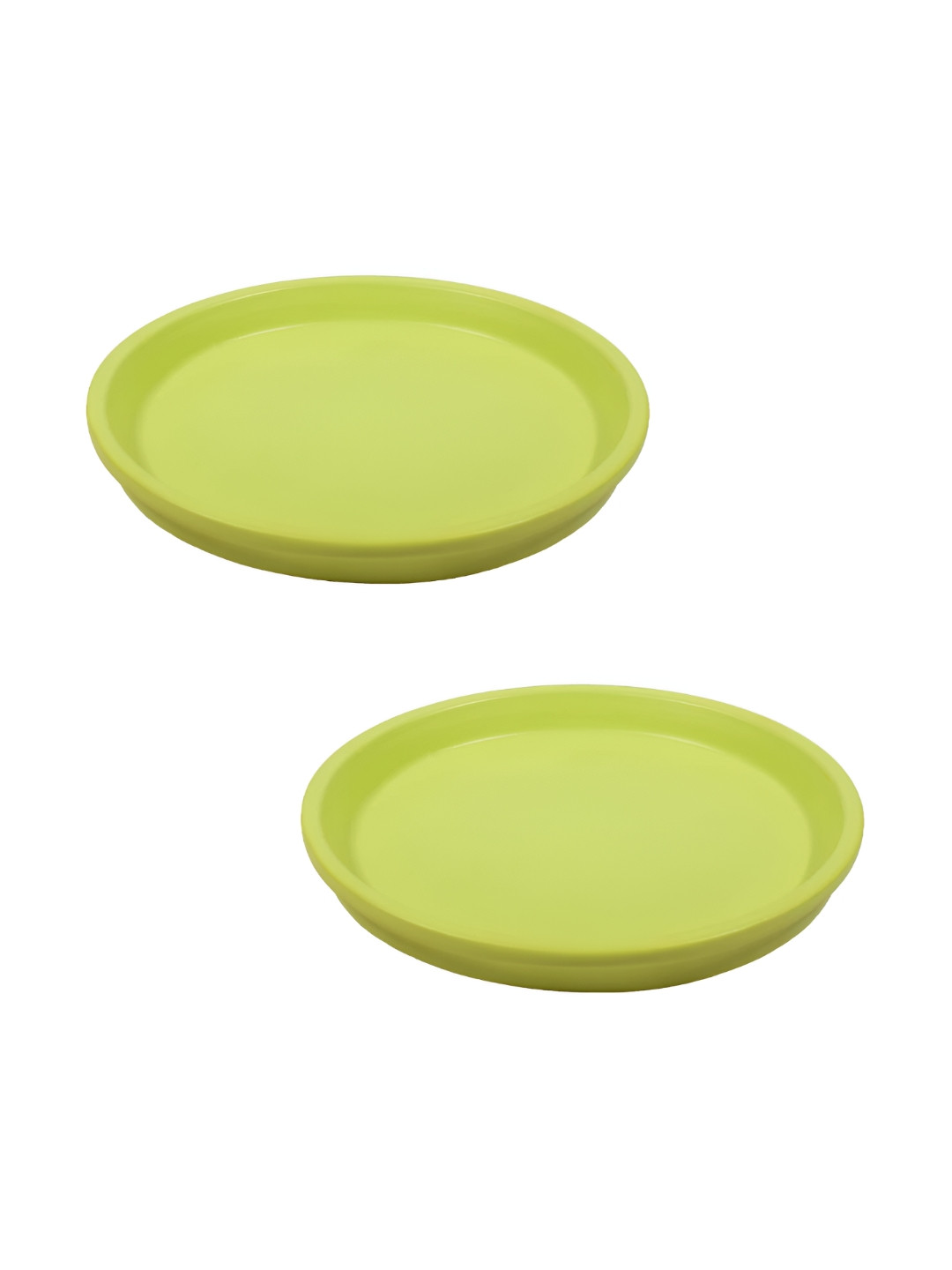 LASAKI 2 Pieces Lime Green Round Ceramic Pot Trays