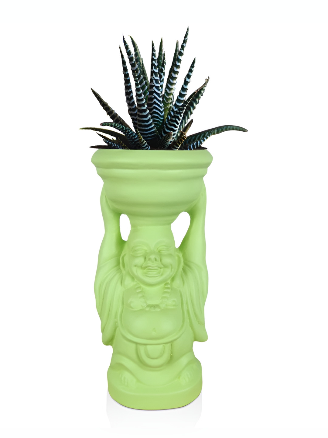 LASAKI Lime Green Textured Laughing Buddha Ceramic Planters