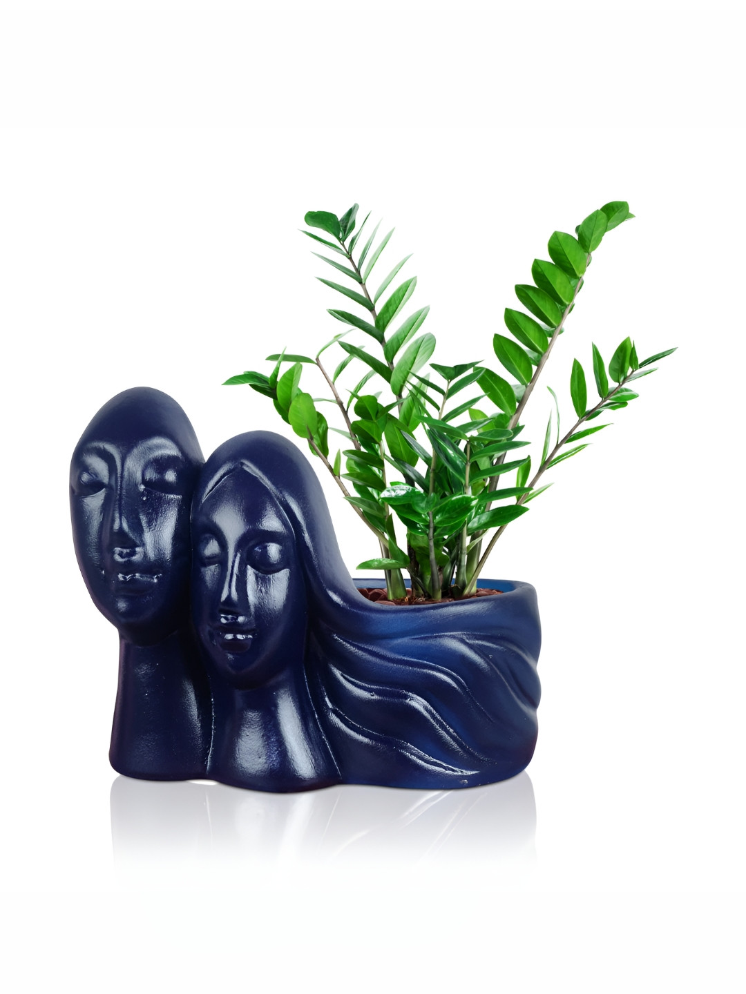 LASAKI Navy Blue Textured Couple Shape Ceramic Planters