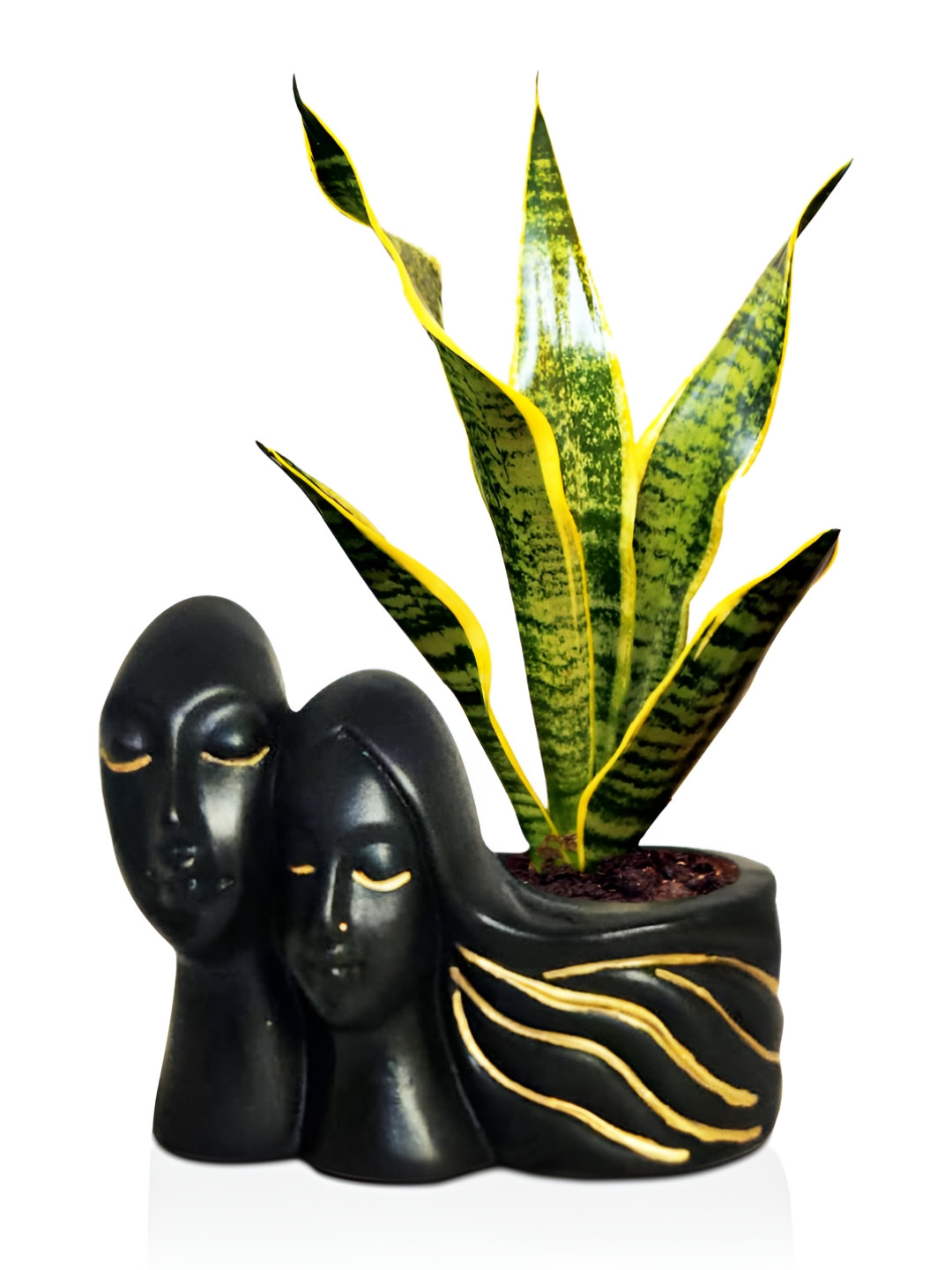 LASAKI Black & Gold-Toned Textured Couple Shape Ceramic Planters