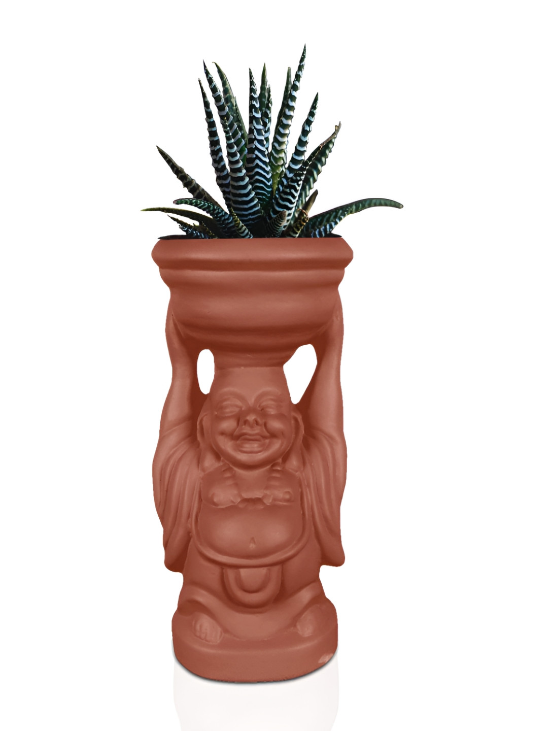 LASAKI Copper-Toned Textured Laughing Buddha Shape Ceramic Planters