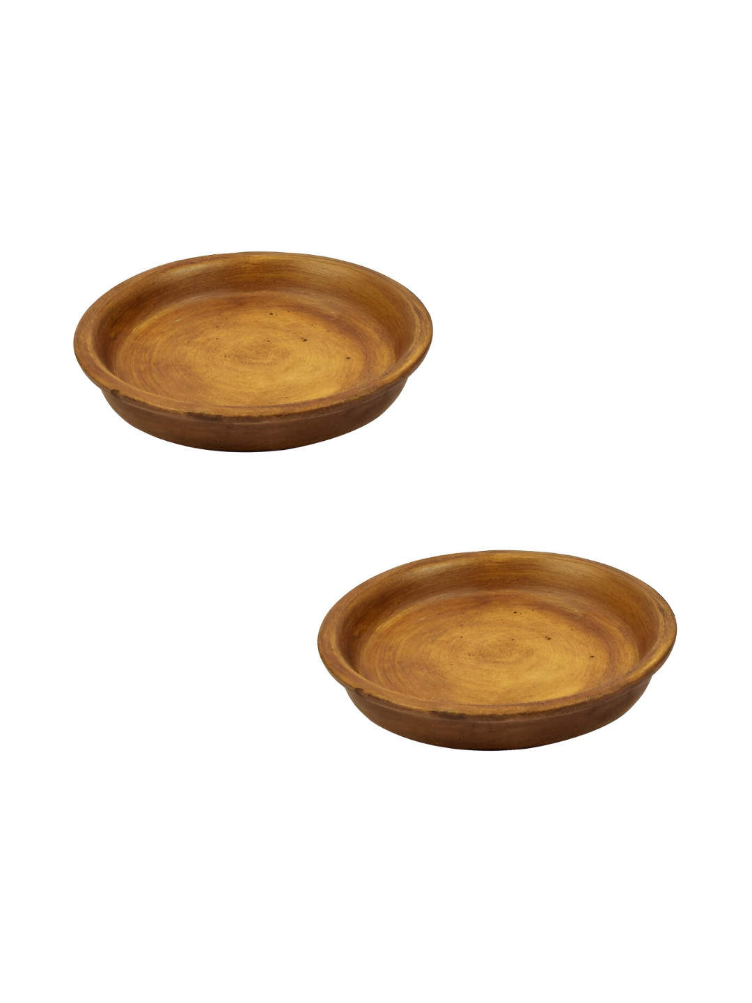 LASAKI 2 Pieces Brown Round Ceramic Pot Trays