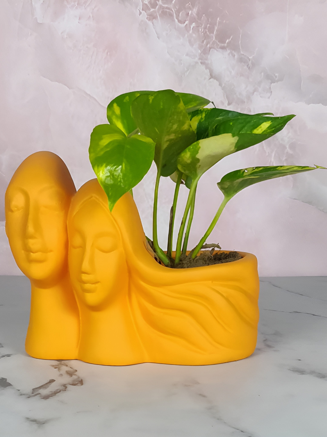 LASAKI Orange Textured Ceramic Couple Lily Planter With Holder