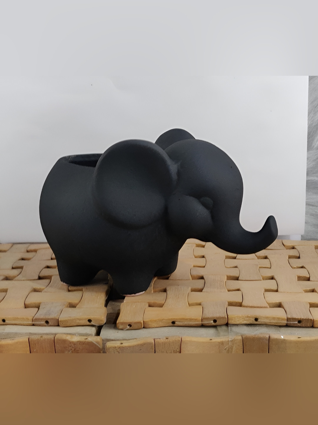 LASAKI Black Textured Ceramic Planter With Holder