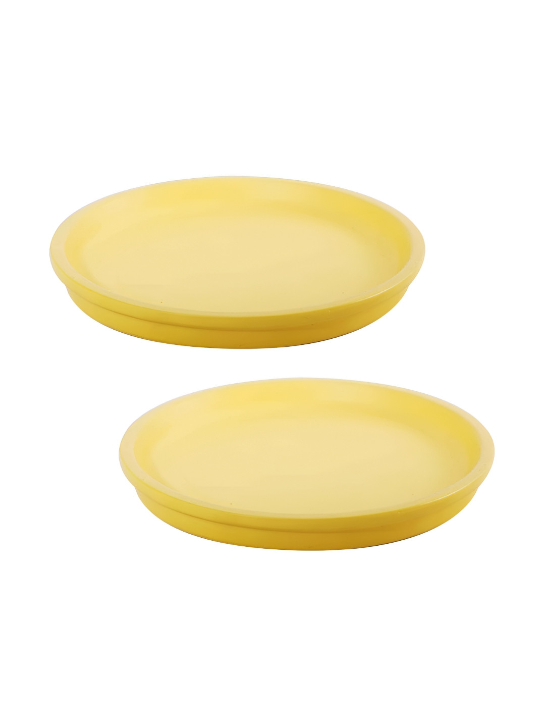 LASAKI 2 Pieces Yellow Round Ceramic Pot Trays