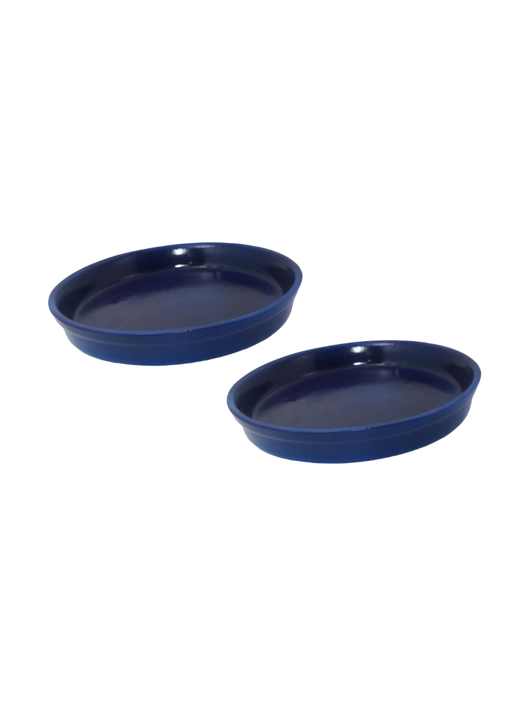 LASAKI 2 Pieces Blue Round Ceramic Pot Trays
