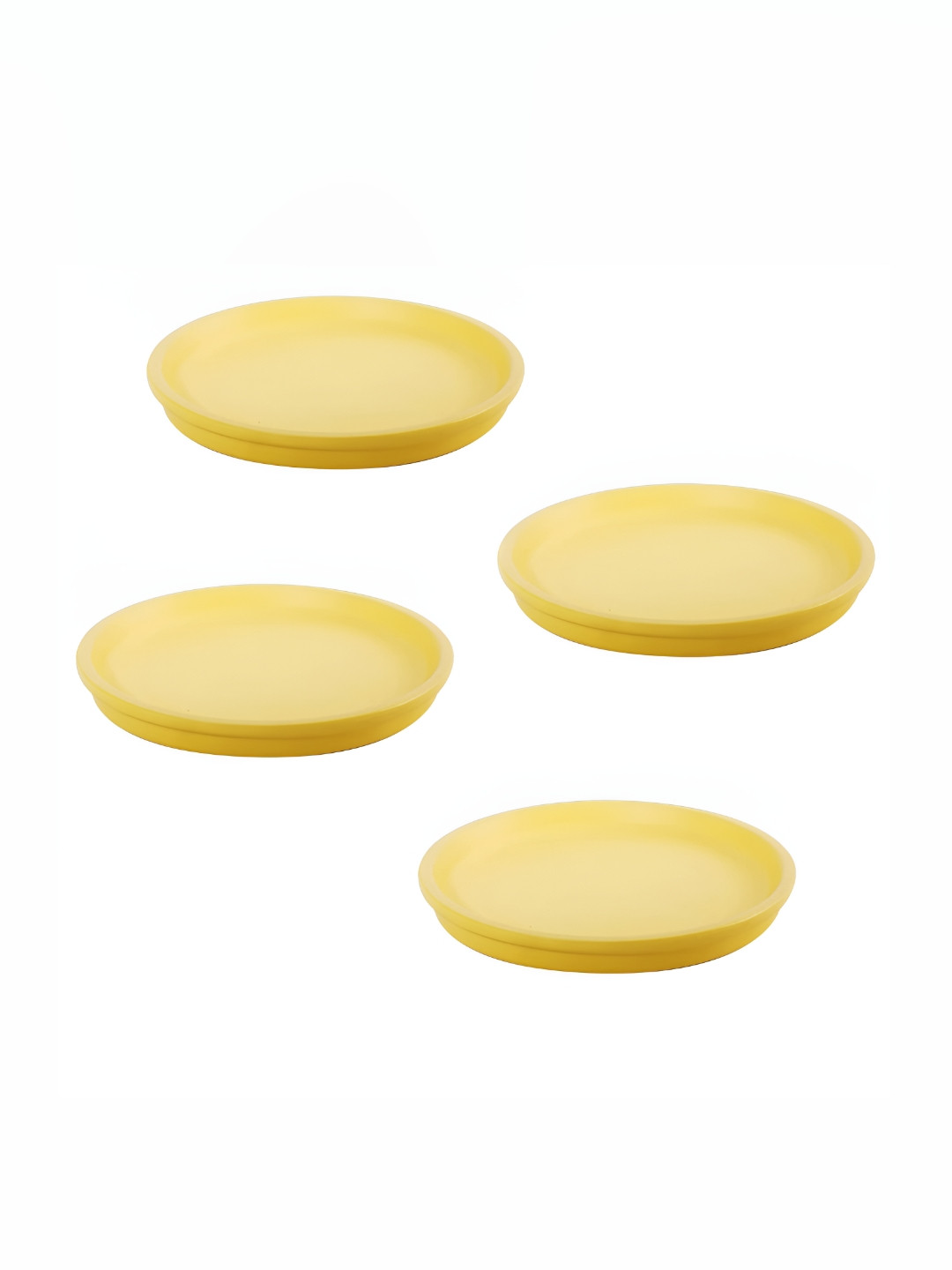 LASAKI 4 Pcs Yellow Round Ceramic Pot Trays