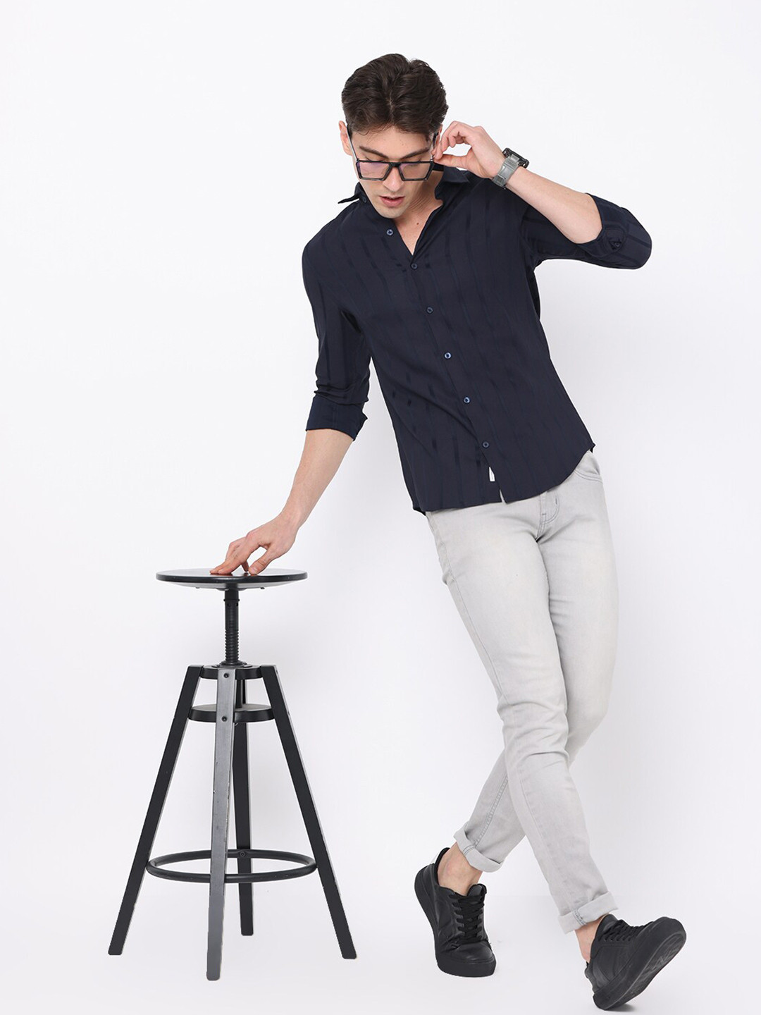 FLY 69 Men Premium Slim Fit Striped Long Sleeves Cotton Casual Shirt