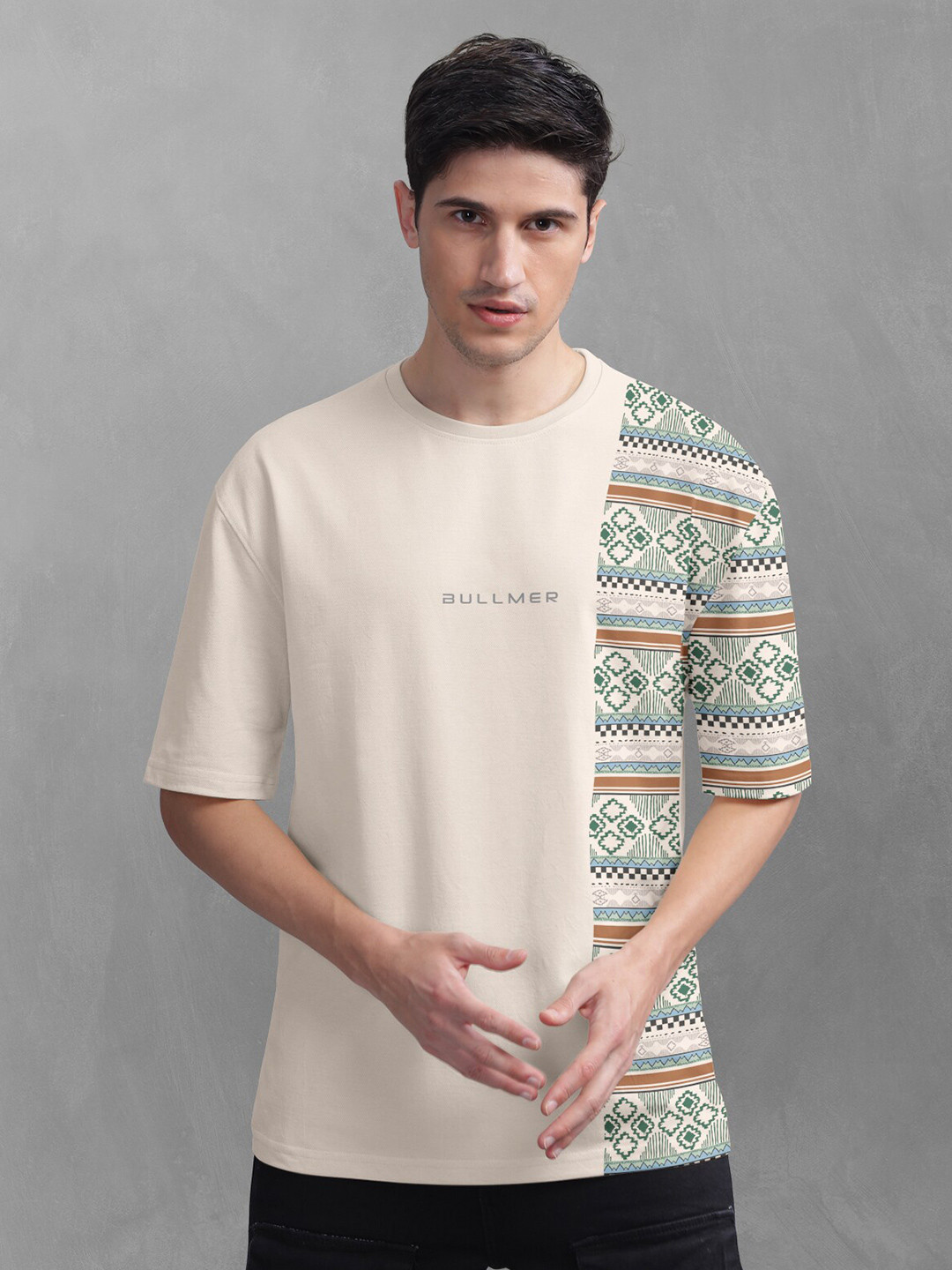 Buy BULLMER Tribal Printed Oversized Cotton T Shirt - - Apparel for Men