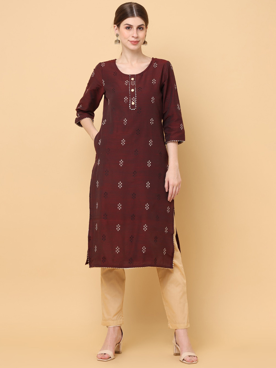 aayusika Paisley Thread Work Art Silk & Trim Work Straight Kurta