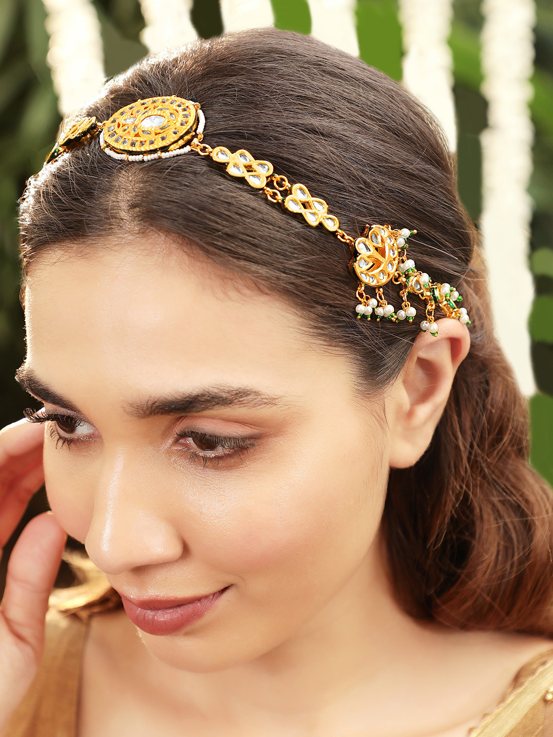 Rubans Gold-Plated Kundan Studded Sheeshphool Head Jewellery