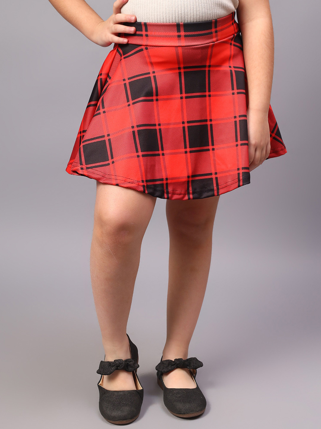 BAESD Girls Checked Flared Knee Length Flared Skirt With Shorts