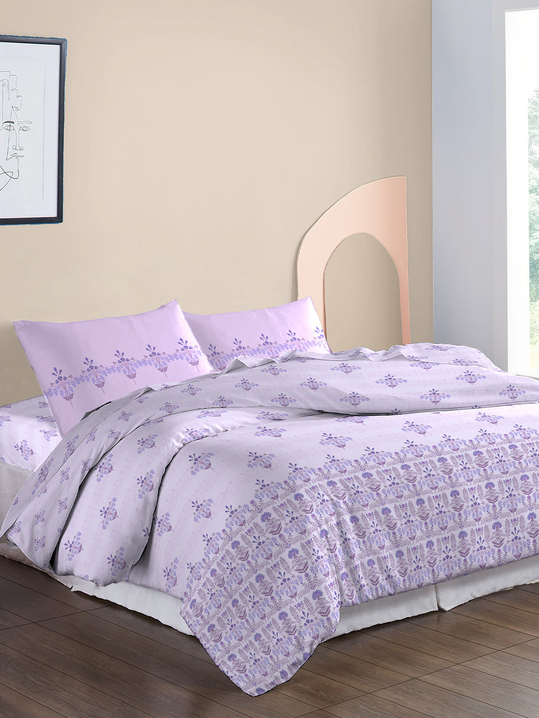 MYTRIDENT Purple & Pink Pure Cotton Mild Winter Double King Bedding With 2 Pillow Covers