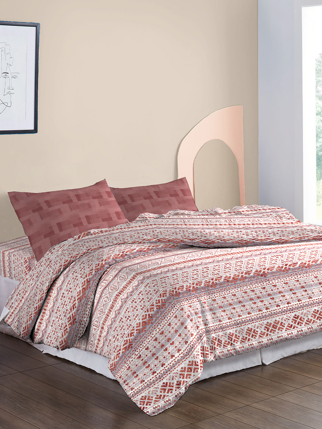 MYTRIDENT Pink & White Pure Cotton Mild Winter Double King Bedding With 2 Pillow Covers