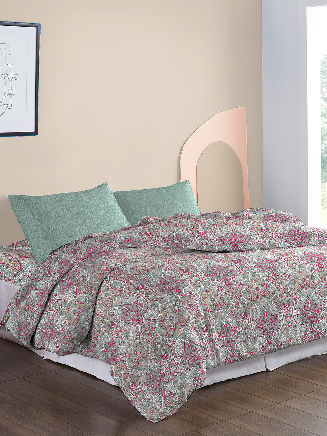 MYTRIDENT Pink & White Pure Cotton Mild Winter Double King Bedding With 2 Pillow Covers