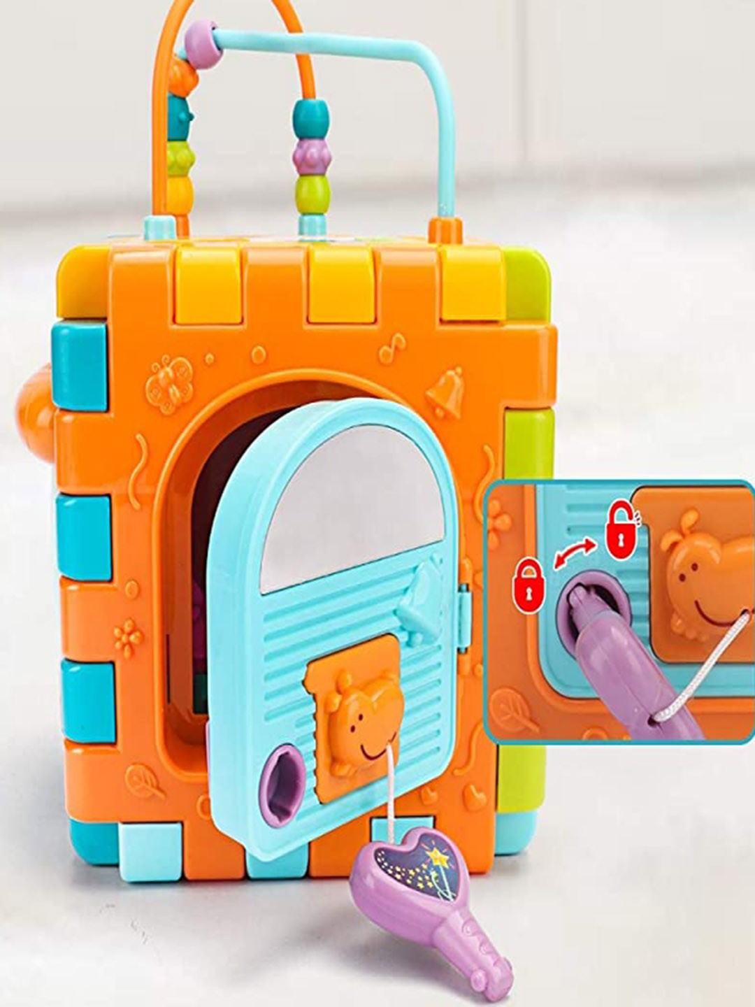 ADKD Kids 6 Slide Educational Shape Sorter Montessori Activity Cube With Music and Light