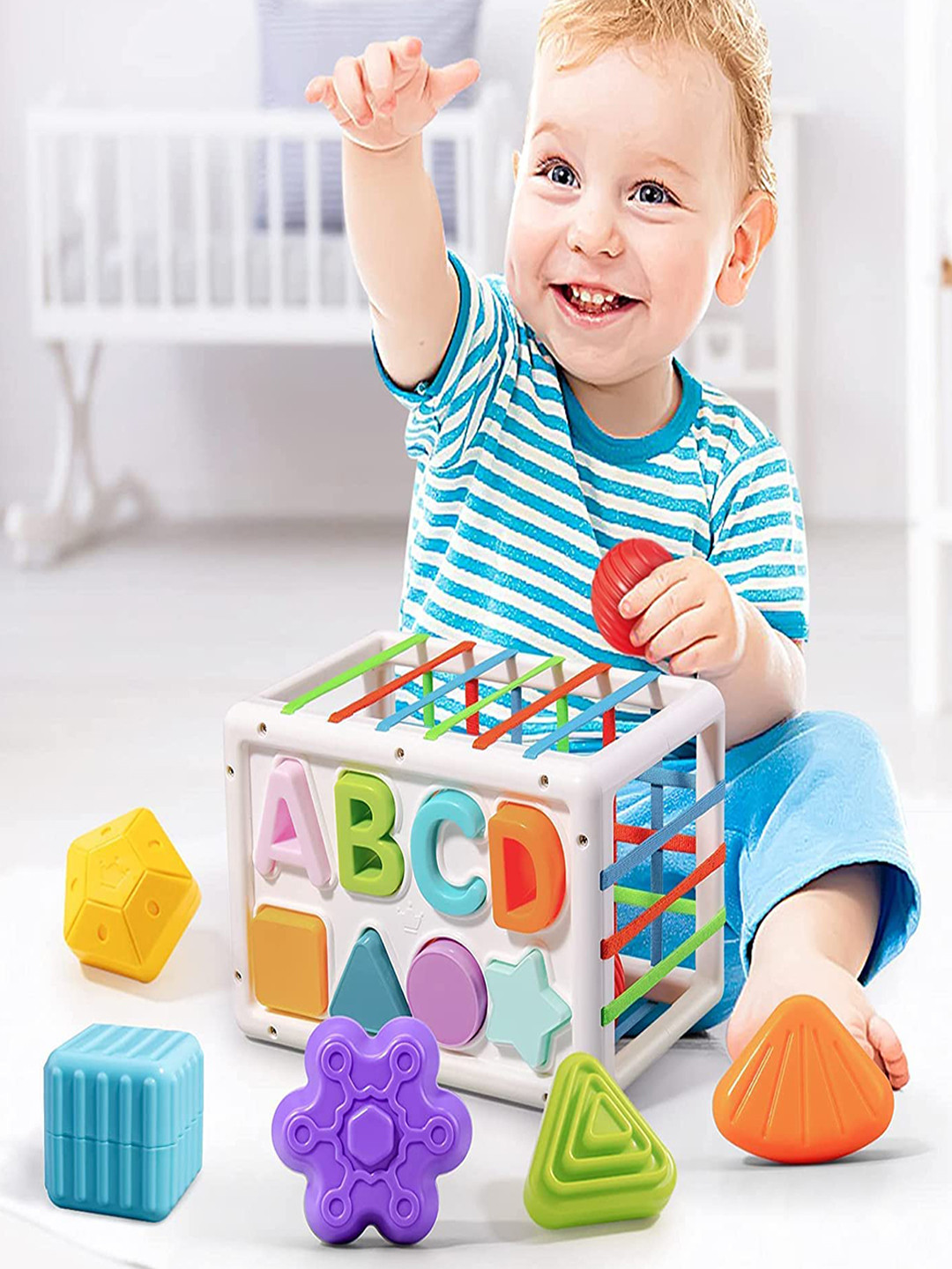 ADKD Kids Shape Sorter Montessori Baby Toys with 14 Pieces Block Sensory Shapes