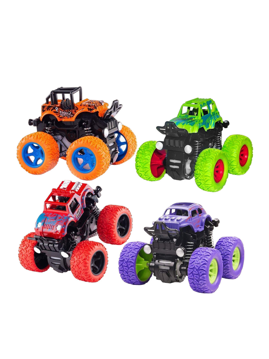 ADKD Kids Set Of 4 Mini Unbreakable Friction Powered Monster Cars