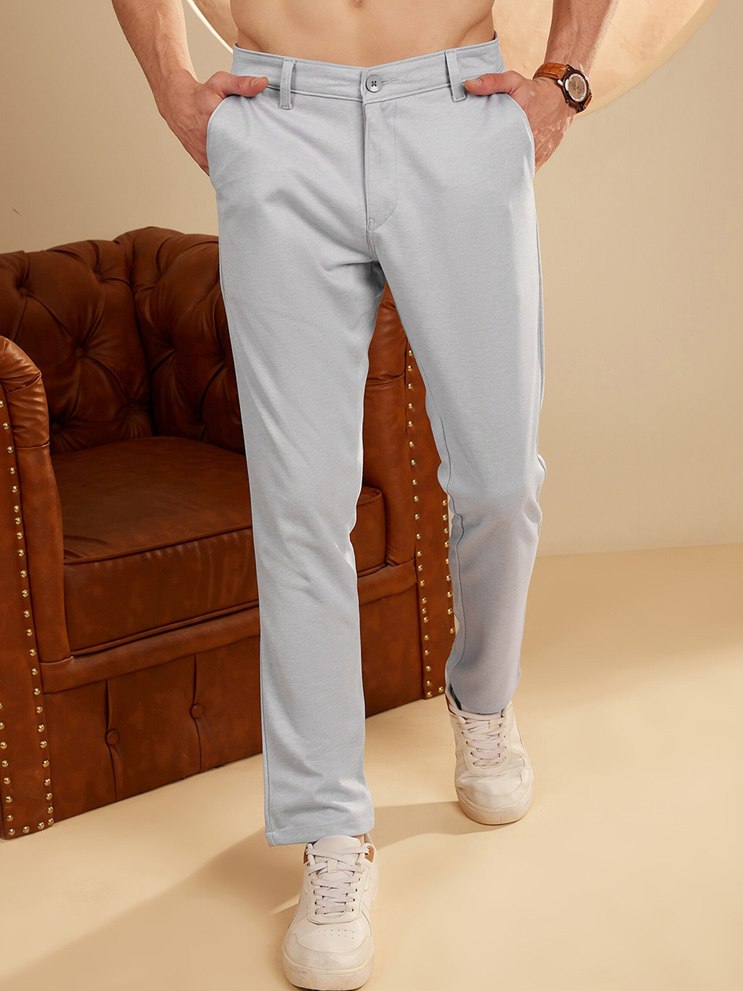 DENNISON Men Smart Tapered Fit Easy Wash 4-Way Lycra Trousers