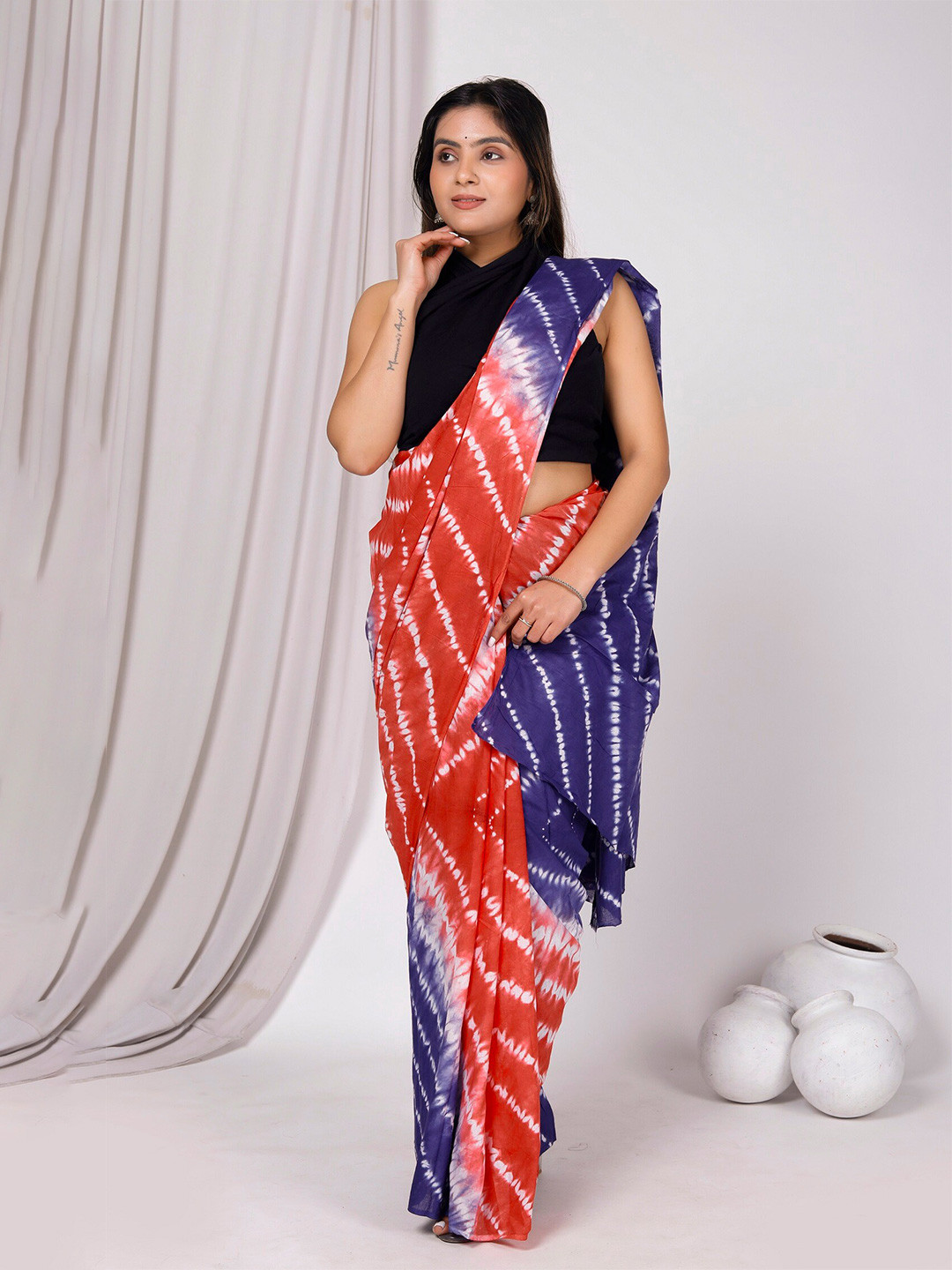 JAIPURI BLOCK PRINT Leheriya Mulmul Cotton Saree