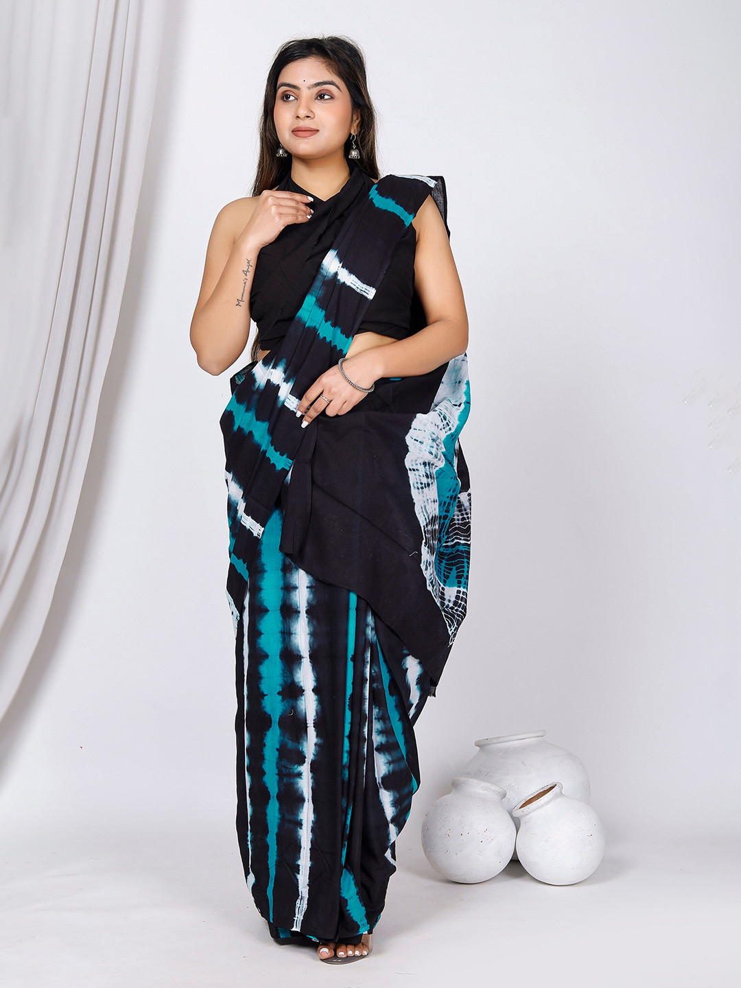 JAIPURI BLOCK PRINT Bandhani Mulmul Cotton Saree