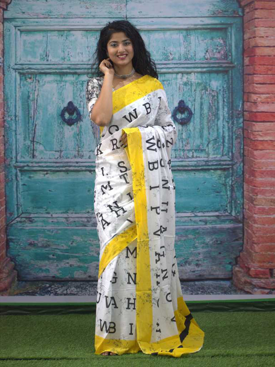 JAIPURI BLOCK PRINT Typography Printed Pure Cotton Saree
