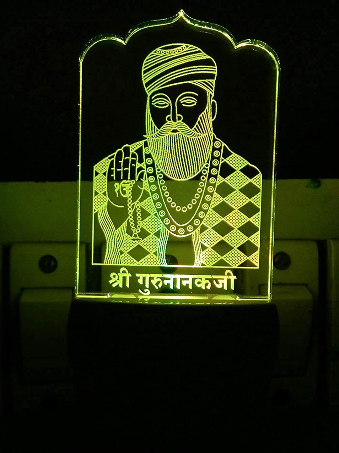 NMII Green & Blue Printed Shri Guru Nanak Ji Acrylic 3D Illusion Plug Night Lamp
