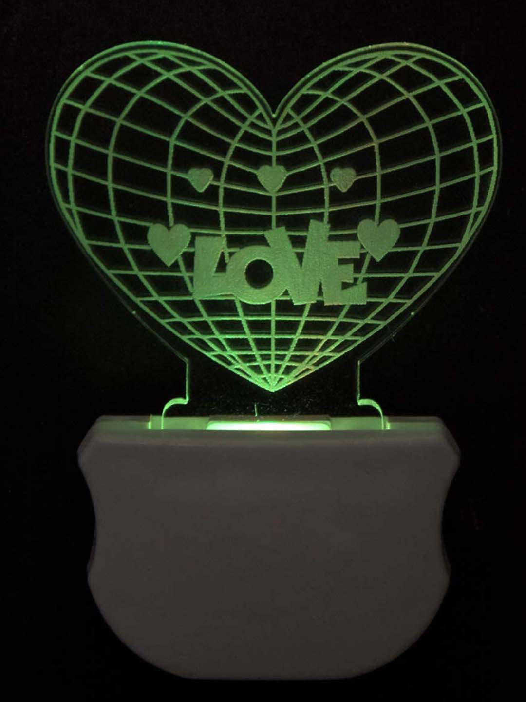 NMII White & Green Love Heart Printed 3D Illusion Night Lamp
