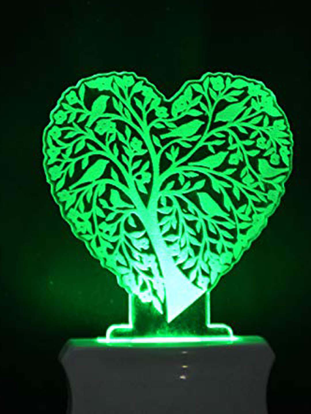 NMII Green & Red Printed Heart With Tree Acrylic 3D Illusion Plug Night Lamp